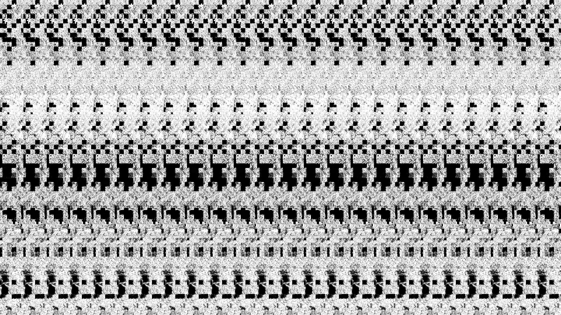 Still from DECAY: the footage corrupted into repeating horizontal bands